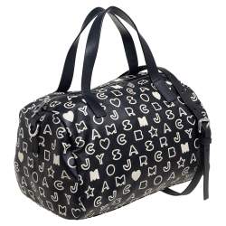 Pre Owned Marc Jacobs Black/White Dreamy Logo Coated Canvas and Leather Eazy Taryn Boston Bag