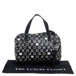 Pre Owned Marc Jacobs Black/White Dreamy Logo Coated Canvas and Leather Eazy Taryn Boston Bag