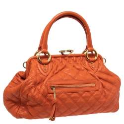 Pre Owned Marc Jacobs Orange Quilted Leather Stam Satchel