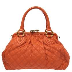 Pre Owned Marc Jacobs Orange Quilted Leather Stam Satchel