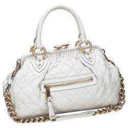 Pre Owned Marc Jacobs Ivory Quilted Leather Stam Satchel