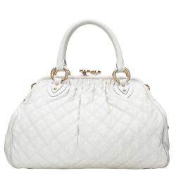 Pre Owned Marc Jacobs Ivory Quilted Leather Stam Satchel