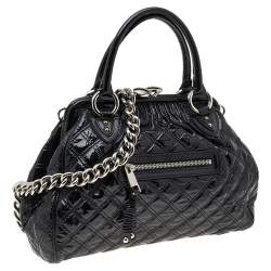 Pre Owned Marc Jacobs Black Quilted Patent Leather Stam Shoulder Bag