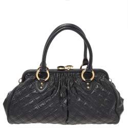 Pre Owned Marc Jacobs Black Quilted Leather Stam Satchel