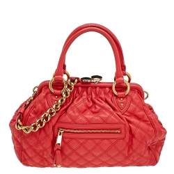 Pre Owned Marc Jacobs Bright Orange Quilted Leather Stam Satchel