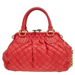 Pre Owned Marc Jacobs Bright Orange Quilted Leather Stam Satchel