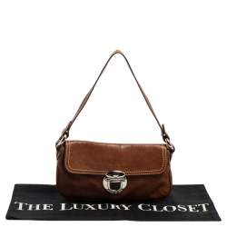 Pre Owned Marc Jacobs Brown Leather Pushlock Baguette Bag