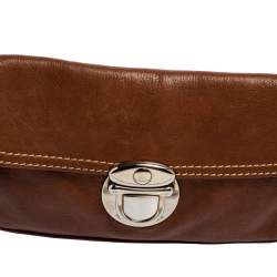 Pre Owned Marc Jacobs Brown Leather Pushlock Baguette Bag