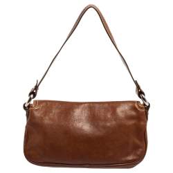 Pre Owned Marc Jacobs Brown Leather Pushlock Baguette Bag