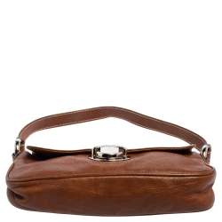 Pre Owned Marc Jacobs Brown Leather Pushlock Baguette Bag