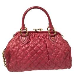 Pre Owned Marc Jacobs Pink Quilted Leather Stam Satchel