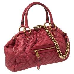 Pre Owned Marc Jacobs Pink Quilted Leather Stam Satchel