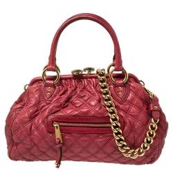 Pre Owned Marc Jacobs Pink Quilted Leather Stam Satchel