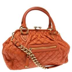 Pre Owned Marc Jacobs Orange Quilted Leather Stam Satchel