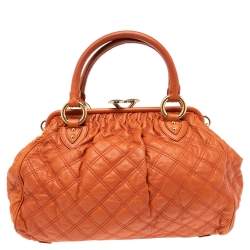 Pre Owned Marc Jacobs Orange Quilted Leather Stam Satchel