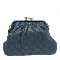 Pre Owned Marc Jacobs Metallic Blue Quilted Leather Little Stam Shoulder Bag