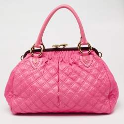 Pre Owned Marc Jacobs Pink Quilted Leather Stam Satchel