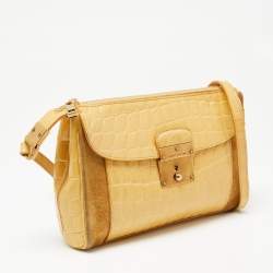 Marc Jacobs Yellow Croc Embossed Leather and Suede Shoulder Bag
