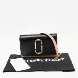 Marc Jacbos Pink/Black Leather Snapshot Wallet On Chain