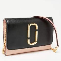 Marc Jacbos Pink/Black Leather Snapshot Wallet On Chain