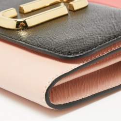 Marc Jacbos Pink/Black Leather Snapshot Wallet On Chain