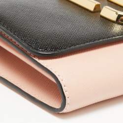 Marc Jacbos Pink/Black Leather Snapshot Wallet On Chain