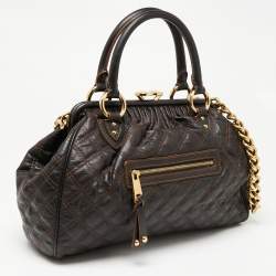 Pre Owned Marc Jacobs Dark Choco Brown Quilted Leather Stam Satchel