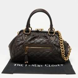Pre Owned Marc Jacobs Dark Choco Brown Quilted Leather Stam Satchel