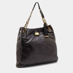 Marc Jacobs Black Python Embossed Leather Hobo