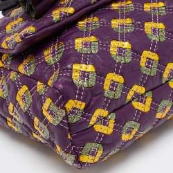 Pre Owned Marc Jacobs Purple Printed Leather Misfit Flap Shoulder Bag