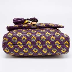Pre Owned Marc Jacobs Purple Printed Leather Misfit Flap Shoulder Bag