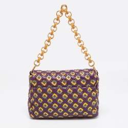 Pre Owned Marc Jacobs Purple Printed Leather Misfit Flap Shoulder Bag