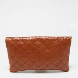 Pre Owned Marc Jacobs Brown Quilted Leather Large Eugenie Clutch