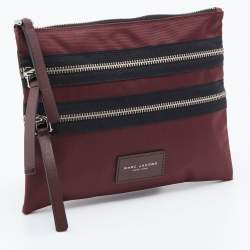 Pre Owned Marc Jacobs Burgundy Nylon and Leather Top Zip Clutch