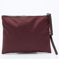 Pre Owned Marc Jacobs Burgundy Nylon and Leather Top Zip Clutch