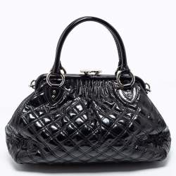 Pre Owned Marc Jacobs Black Quilted Patent Leather Stam Satchel
