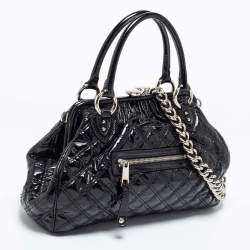 Pre Owned Marc Jacobs Black Quilted Patent Leather Stam Satchel
