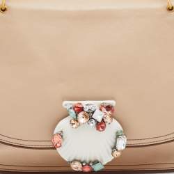 Marc Jacobs Beige Leather Crystal Embellished Flap Top Handle Bag