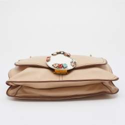 Marc Jacobs Beige Leather Crystal Embellished Flap Top Handle Bag