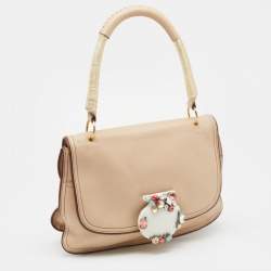 Marc Jacobs Beige Leather Crystal Embellished Flap Top Handle Bag