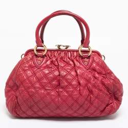 Pre Owned Marc Jacobs Fuchsia Quilted Leather Stam Satchel