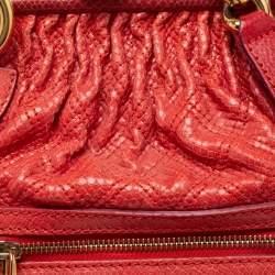 Marc Jacobs Red Snake Skin Embossed Leather Stam Satchel