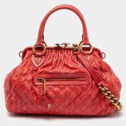 Marc Jacobs Red Snake Skin Embossed Leather Stam Satchel