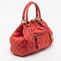 Marc Jacobs Red Snake Skin Embossed Leather Stam Satchel