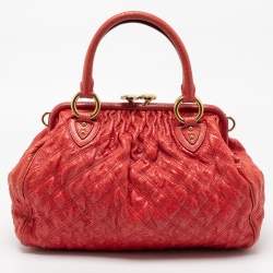 Marc Jacobs Red Snake Skin Embossed Leather Stam Satchel