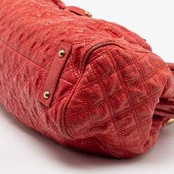 Marc Jacobs Red Snake Skin Embossed Leather Stam Satchel