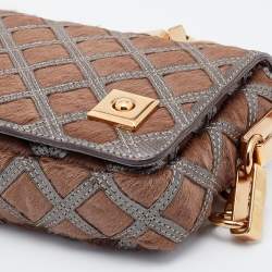 Pre Owned Marc Jacobs Brown/Grey Calfhair and Suede Flap Shoulder Bag