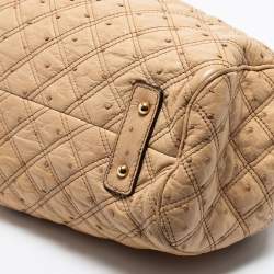 Pre Owned Marc Jacobs Beige Quilted Ostritch Leather Stam Satchel