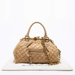 Pre Owned Marc Jacobs Beige Quilted Ostritch Leather Stam Satchel