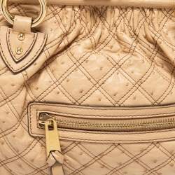 Pre Owned Marc Jacobs Beige Quilted Ostritch Leather Stam Satchel